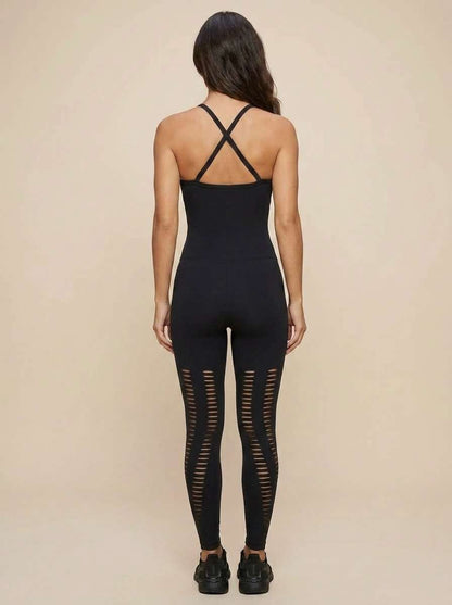 Macacão Fitness Feminino Preto Corte a Laser para Academia