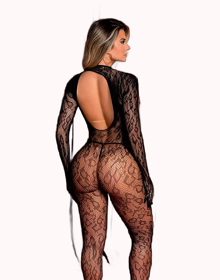 Macacão Bodystocking Sensual Felina Com Abertura Íntima – Doce Malícia — Doce Malícia
