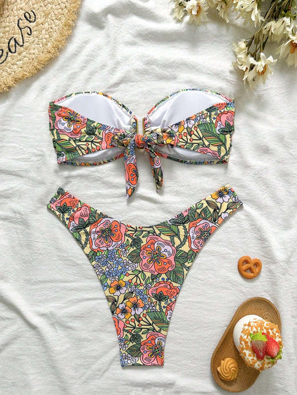 Biquíni Feminino Estampa Floral Cintura Alta com Argola – Doce Malícia