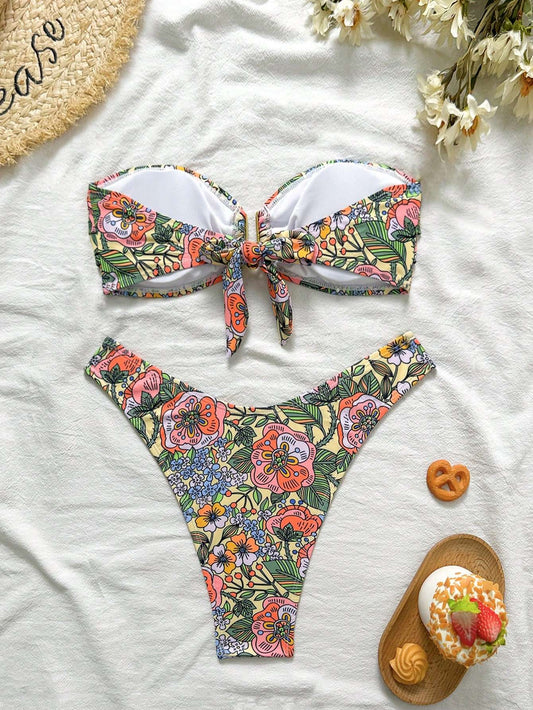 Biquíni Feminino Estampa Floral Cintura Alta com Argola – Doce Malícia