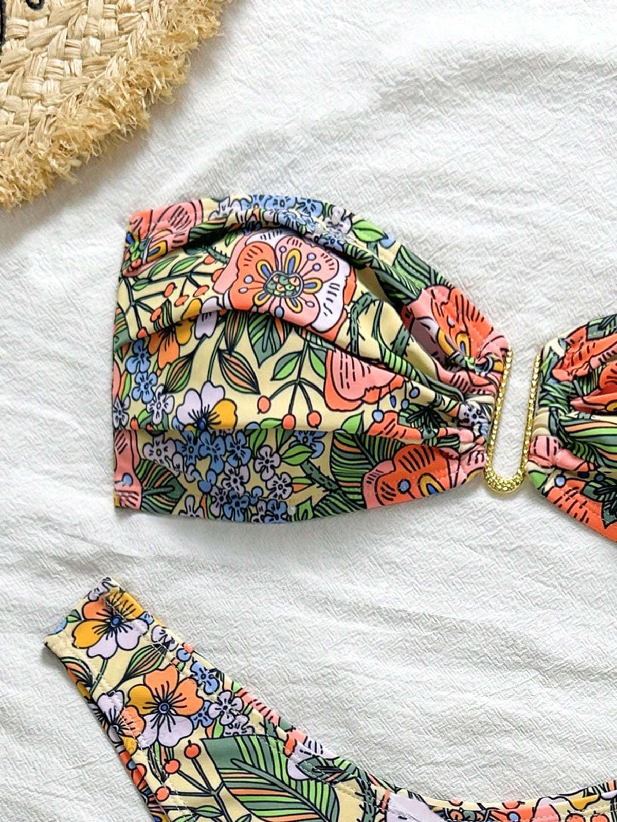 Biquíni Feminino Estampa Floral Cintura Alta com Argola – Doce Malícia