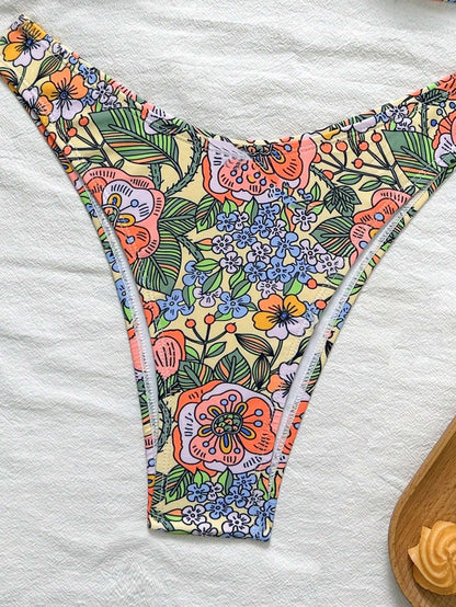 Biquíni Feminino Estampa Floral Cintura Alta com Argola – Doce Malícia