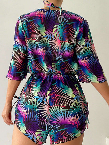 Maiô Feminino Estampa Tropical com Saída de Praia – Doce Malícia