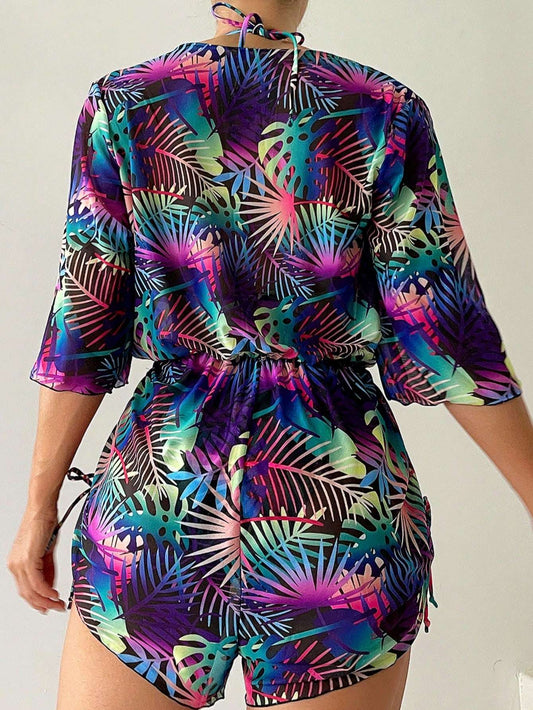 Maiô Feminino Estampa Tropical com Saída de Praia – Doce Malícia