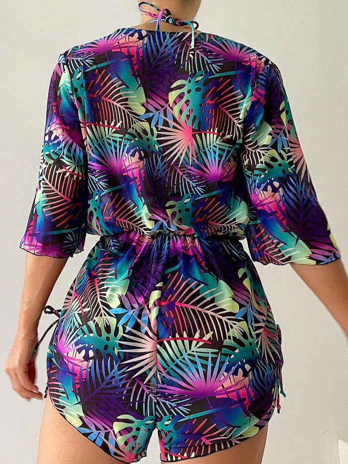 Maiô Feminino Estampa Tropical com Saída de Praia – Doce Malícia — Doce Malícia