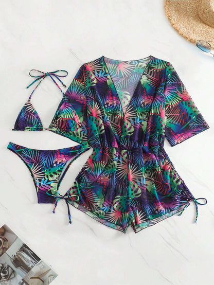 Maiô Feminino Estampa Tropical com Saída de Praia – Doce Malícia