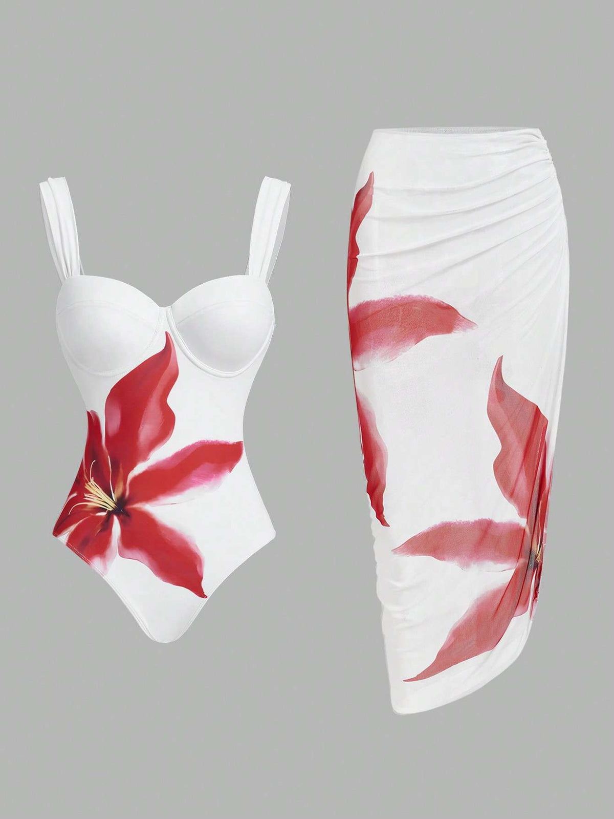 Maiô Feminino Floral Branco com Saída de Praia – Doce Malícia