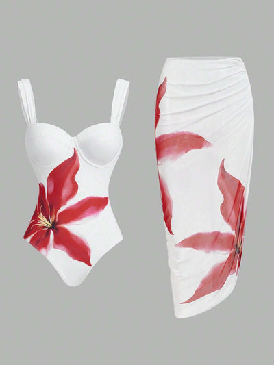 Maiô Feminino Floral Branco com Saída de Praia – Doce Malícia