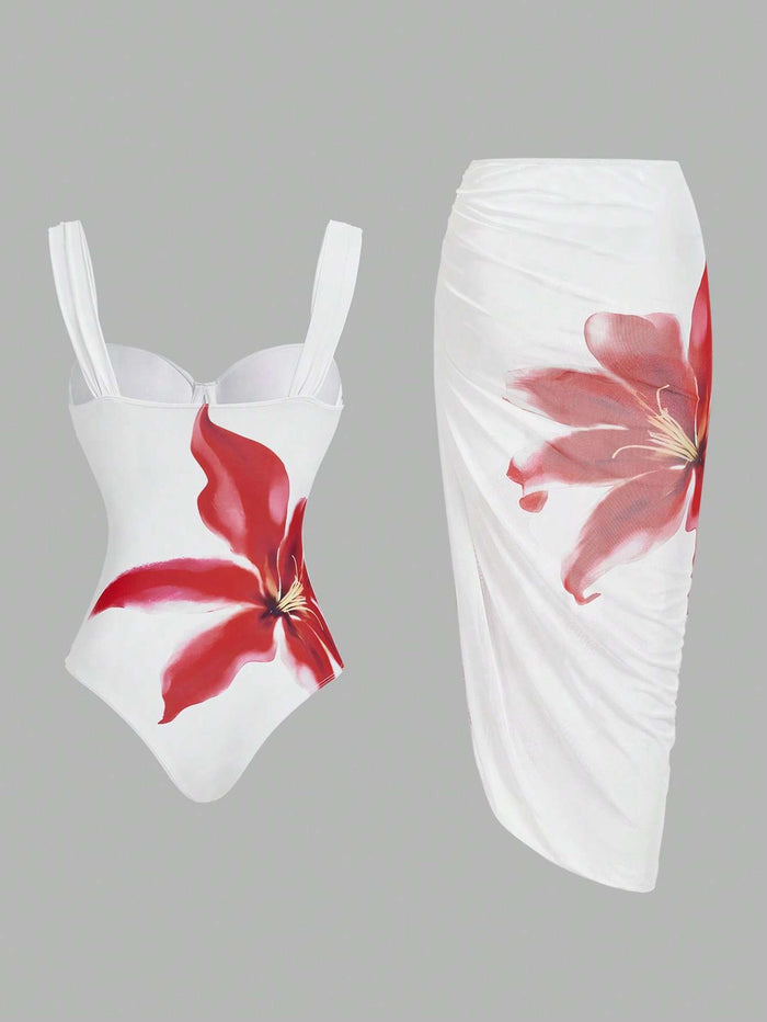 Maiô Feminino Floral Branco com Saída de Praia – Doce Malícia — Doce Malícia