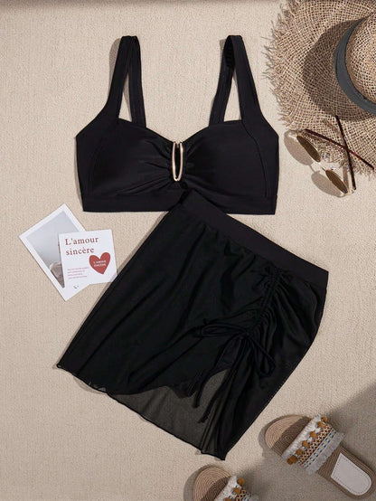 Maiô Feminino Preto com Saia de Amarrar e Argola – Doce Malícia