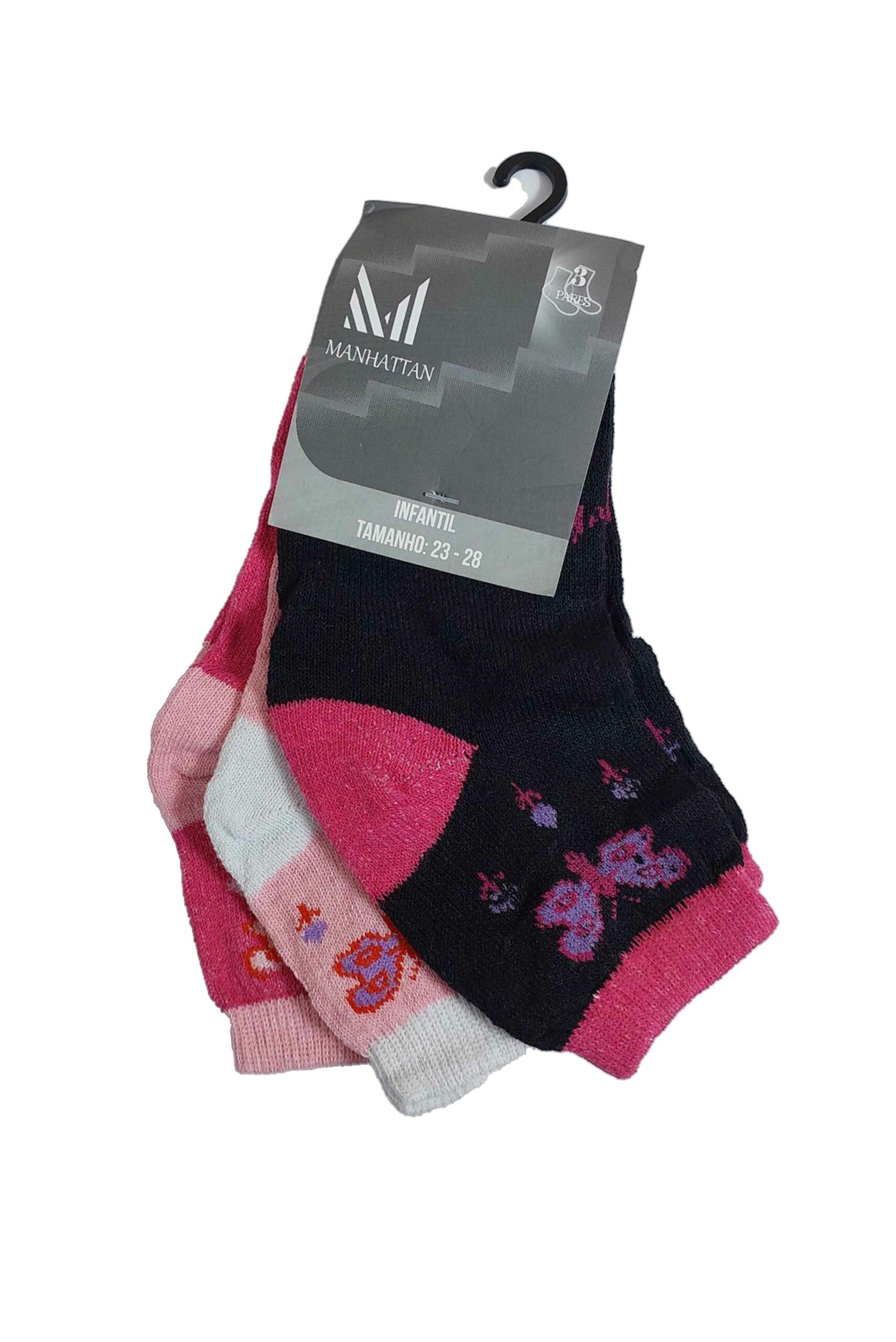 Kit com 3 Meias Infantil Feminina em estampa variada – Doce Malícia