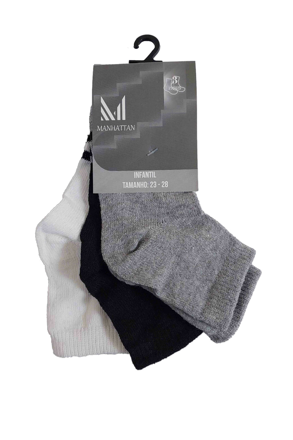 Kit com 3 Meias Infantil Masculino em cores sortidas – Doce Malícia