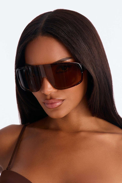 Óculos de Sol Feminino Escudo Acetato Oversized Marrom – Doce Malícia