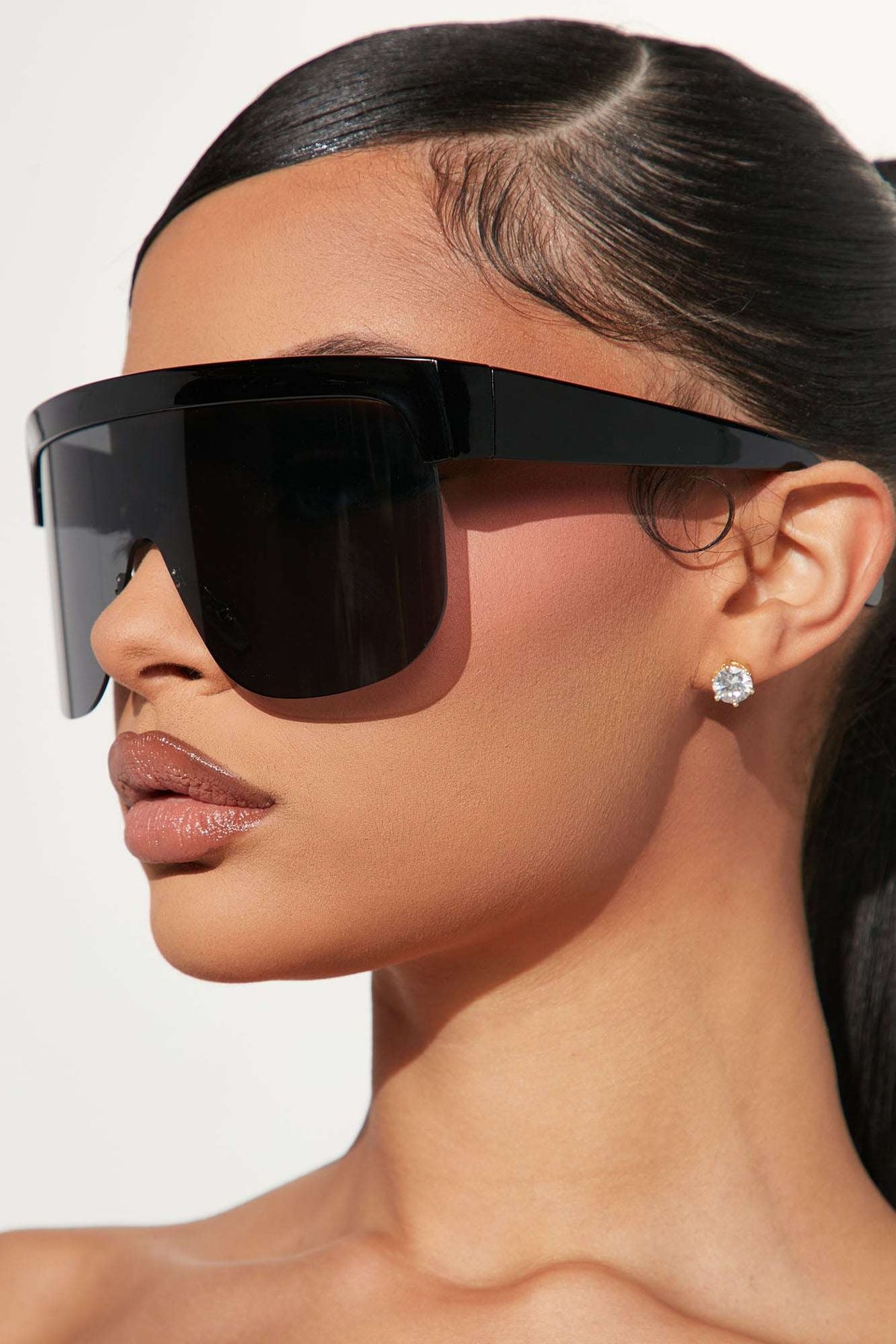 Óculos de Sol Feminino Escudo Acetato Oversized Preto – Doce Malícia