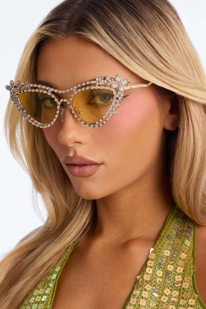 Óculos de Sol Feminino Gatinho Metal Amarelo – Doce Malícia — Doce Malícia