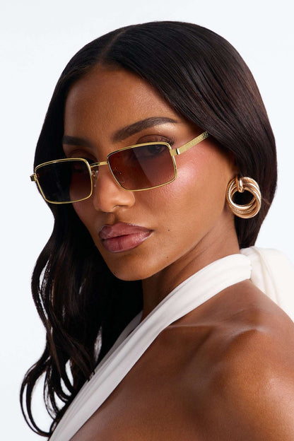 Óculos de Sol Feminino Quadrado Metal Marrom – Doce Malícia