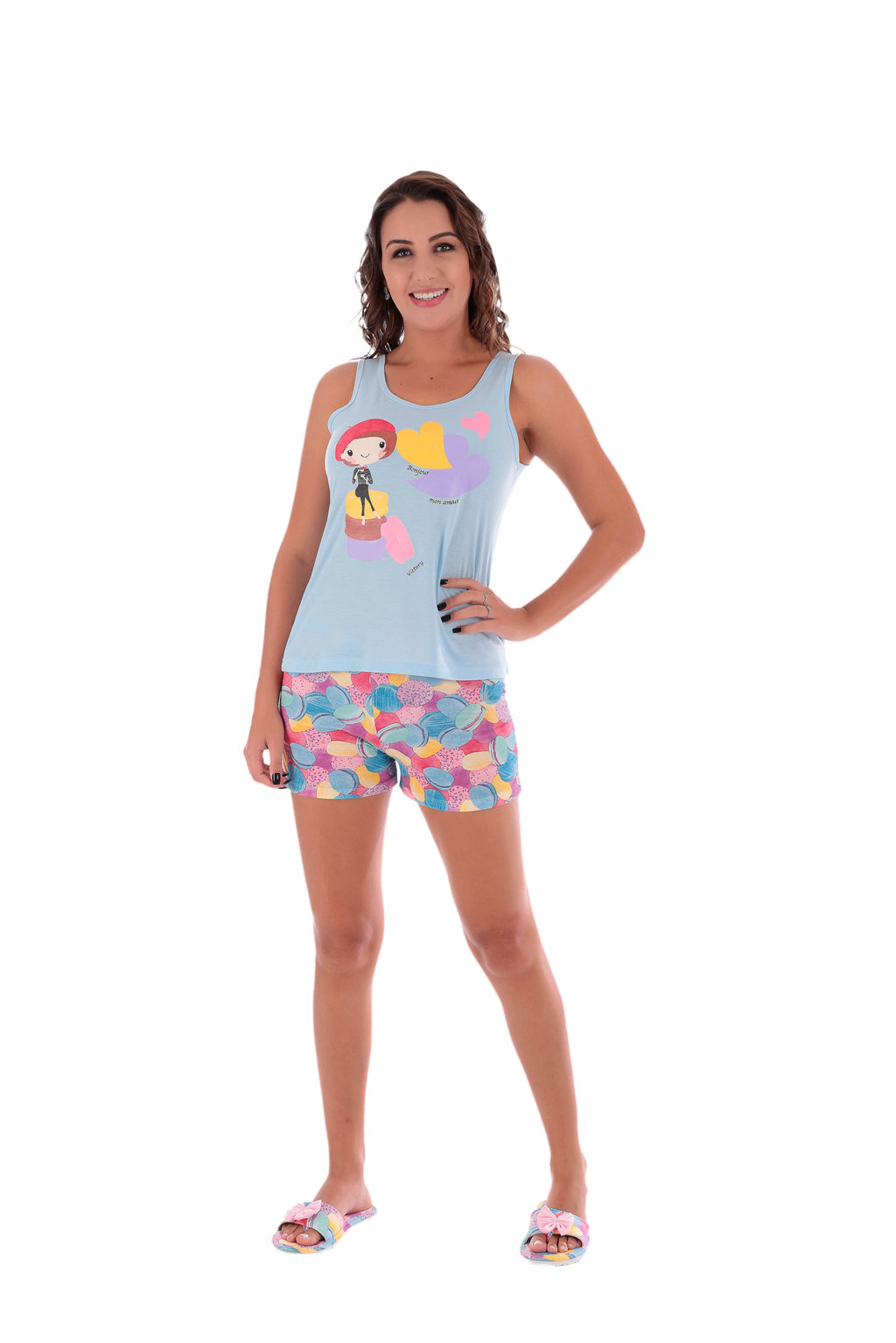 Pijama Feminino Camiseta em bege – Doce Malícia