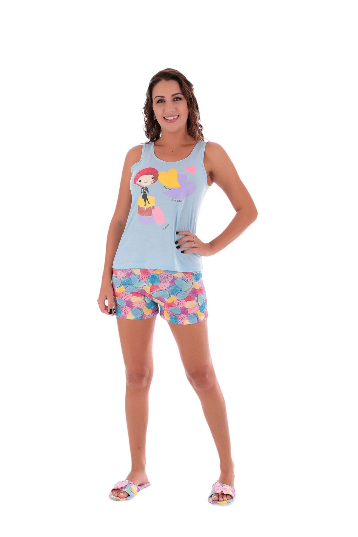 Pijama Feminino Camiseta em bege – Doce Malícia