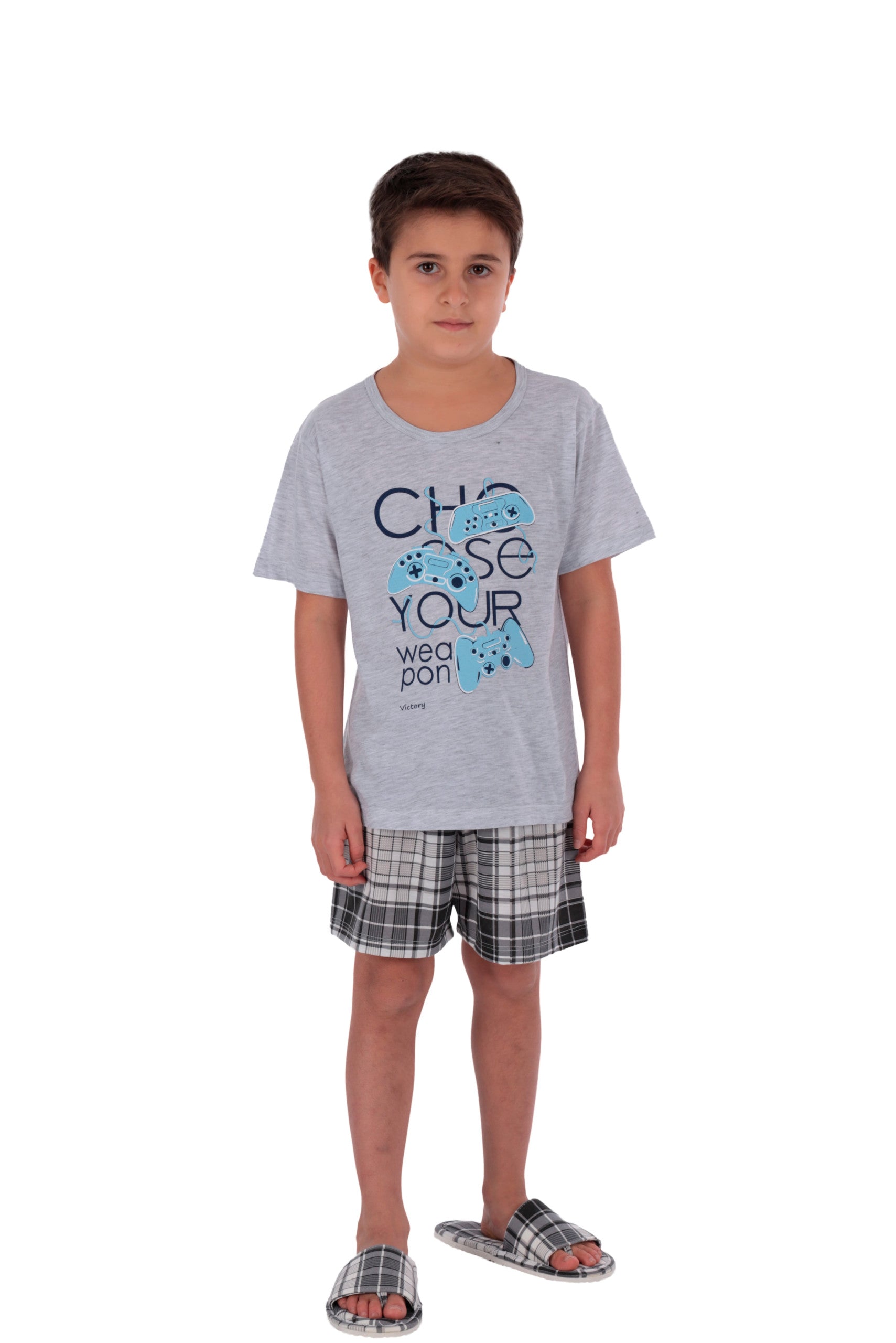 Pijama infantil manga curta em Chumbo – Doce Malícia