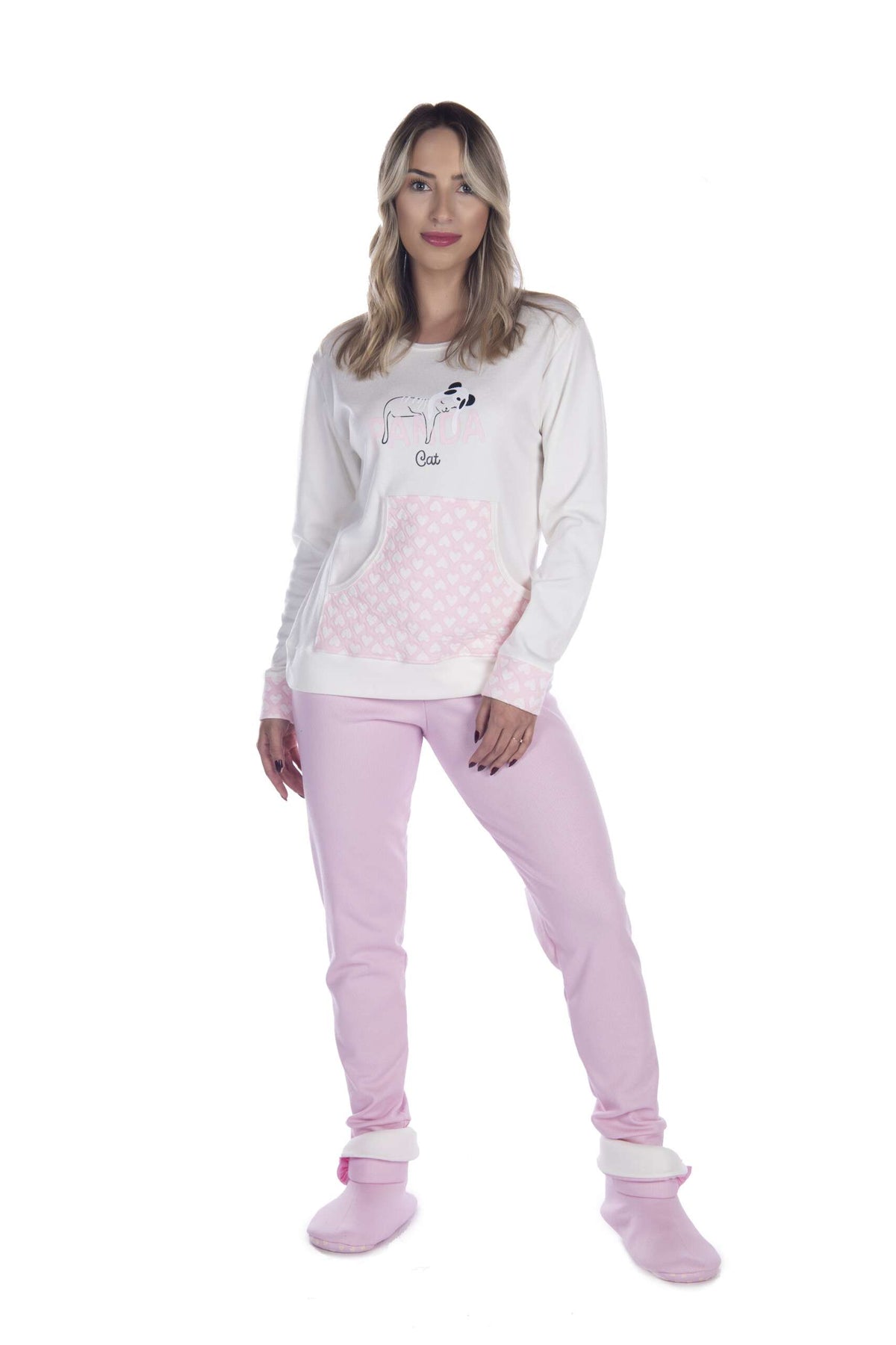Pijama Bolso Canguru Feminino Canelado em azul-Marinho – Doce Malícia