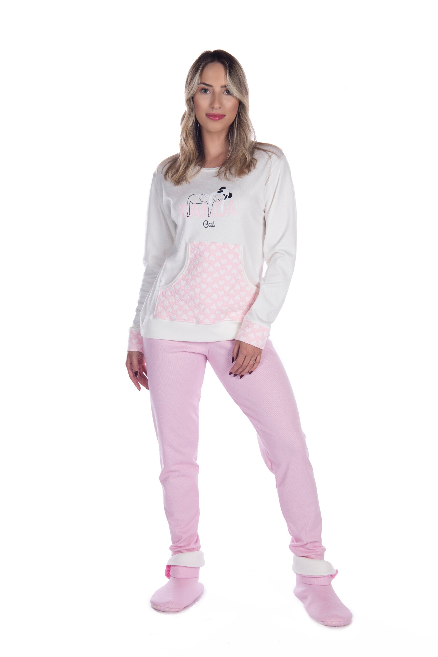 Pijama Bolso Canguru Feminino Canelado em azul-Marinho – Doce Malícia