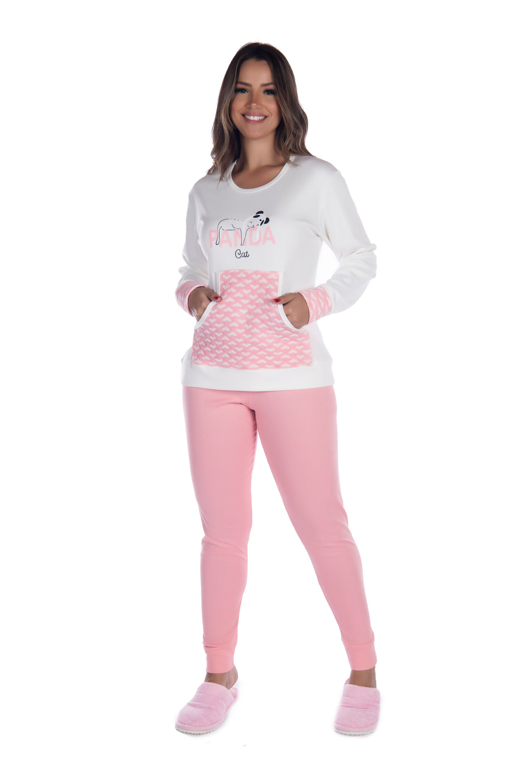 Pijama Bolso Canguru Feminino Canelado em azul-Marinho – Doce Malícia