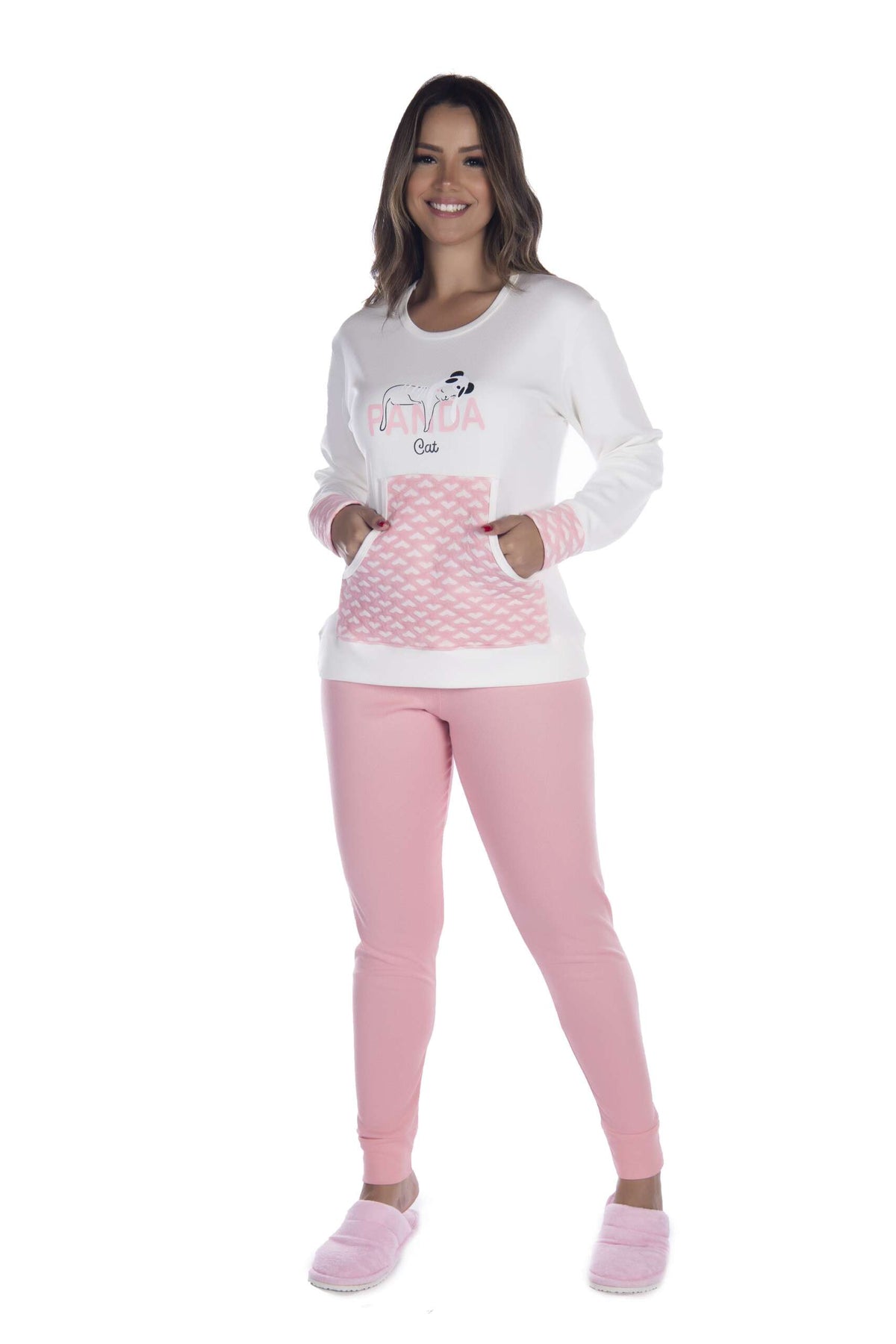 Pijama Bolso Canguru Feminino Canelado em azul-Marinho – Doce Malícia