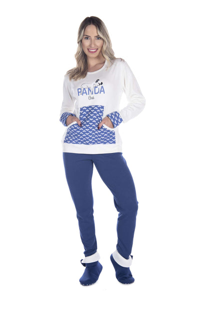 Pijama Bolso Canguru Feminino Canelado em azul-Marinho – Doce Malícia