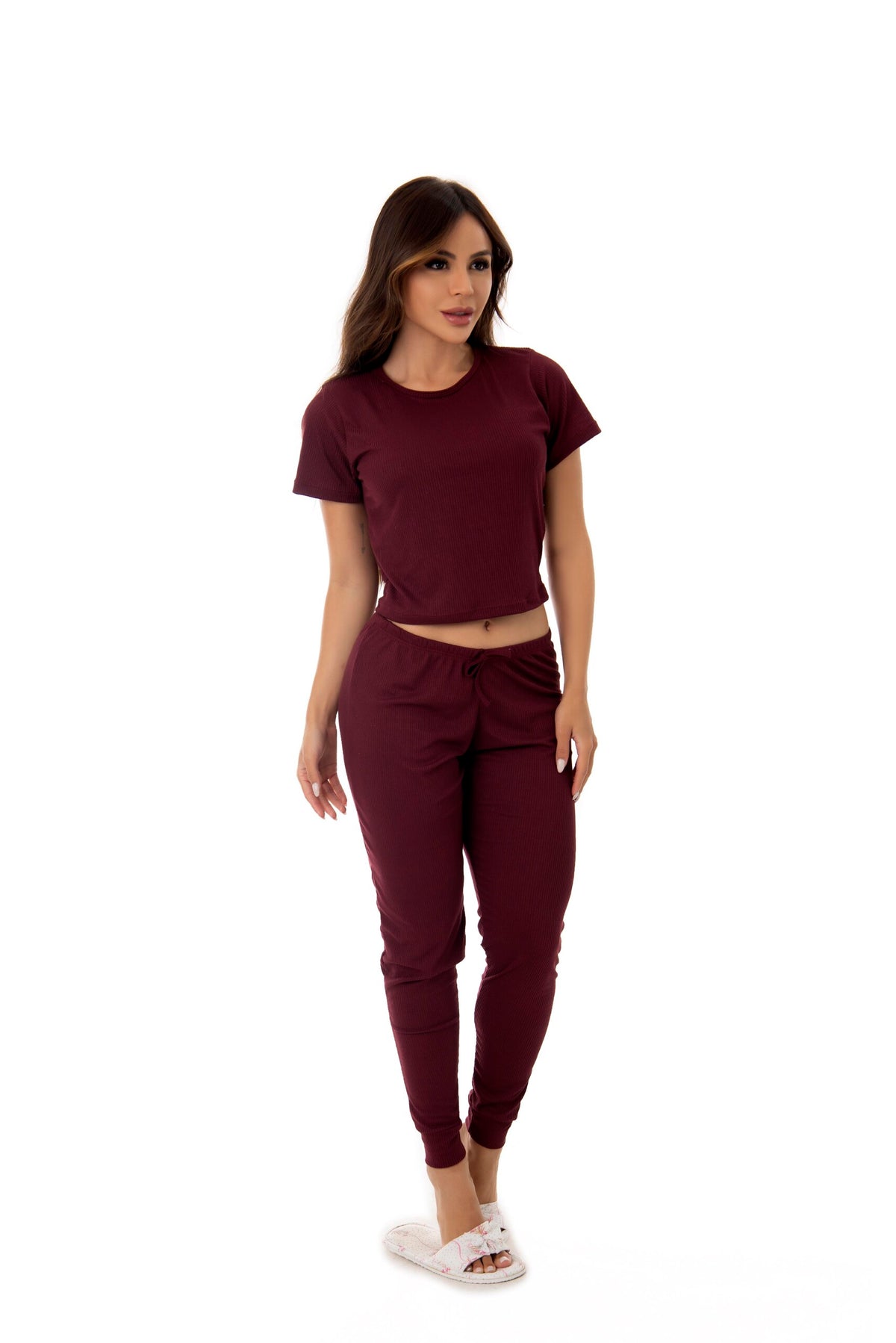 Pijama Canelado Calça Longa em azul-Marinho – Doce Malícia