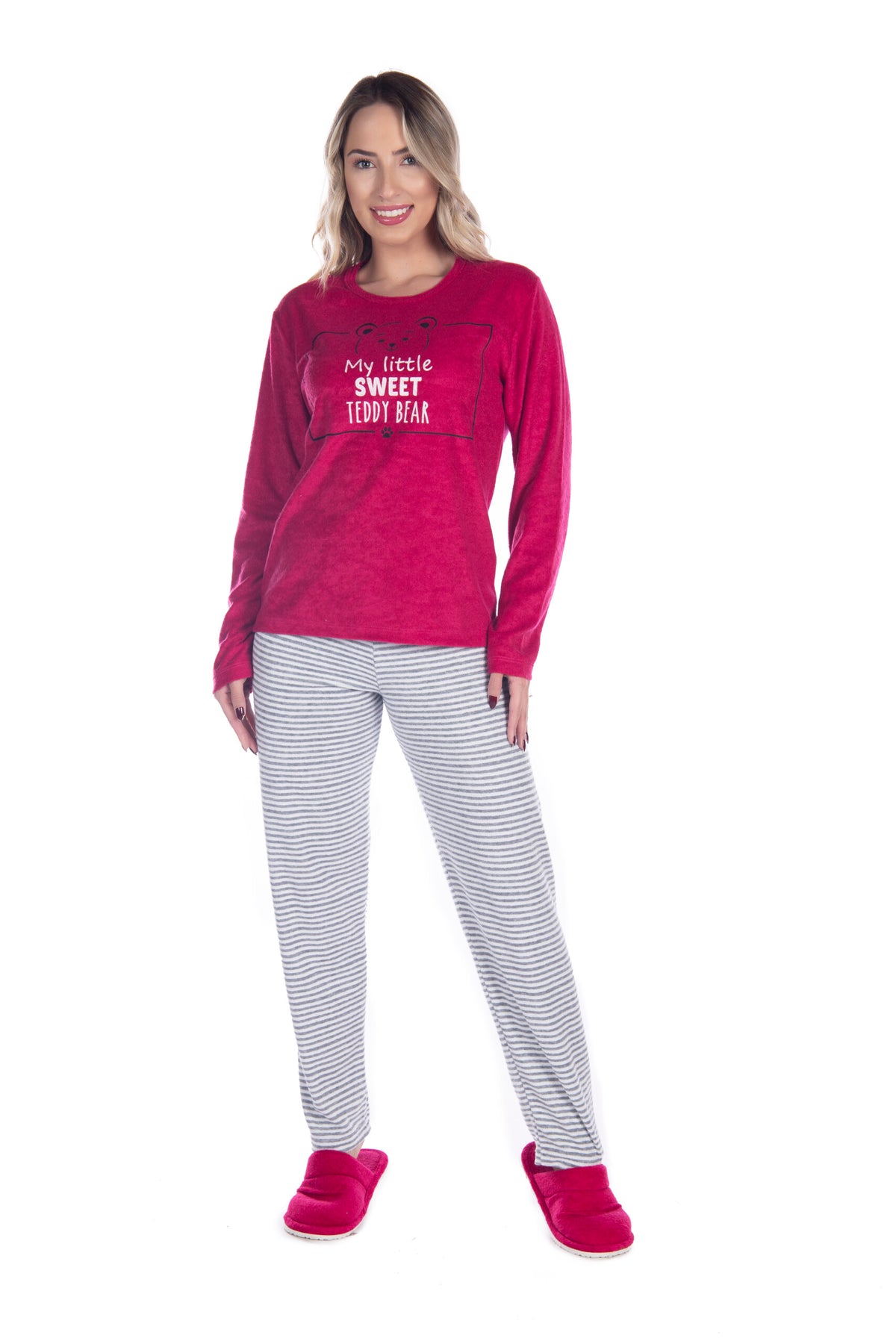 Pijama Longo Feminino em Plush em azul-Marinho – Doce Malícia
