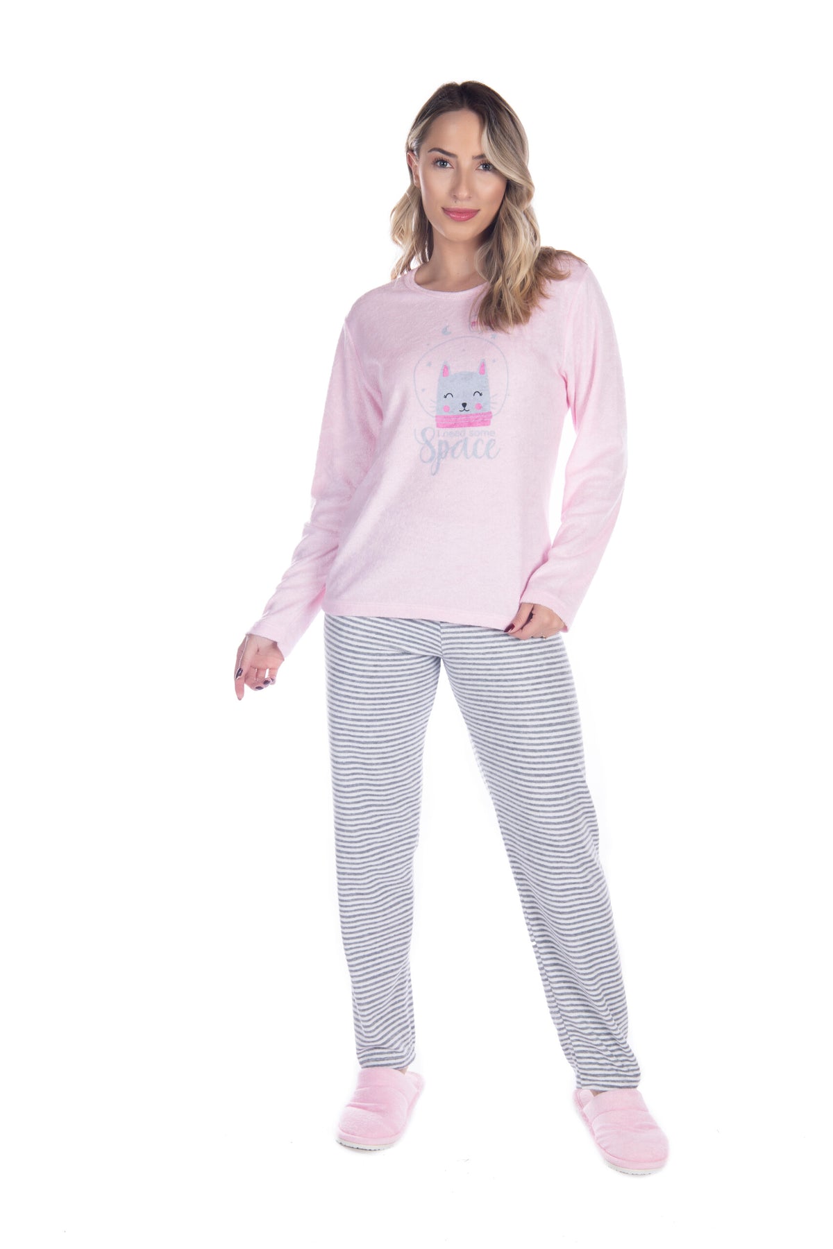 Pijama Longo Feminino em Plush em azul-Marinho – Doce Malícia