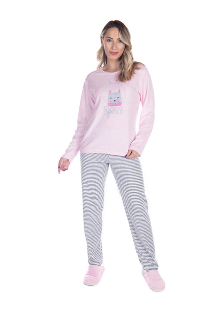 Pijama Longo Feminino em Plush em azul-Marinho – Doce Malícia