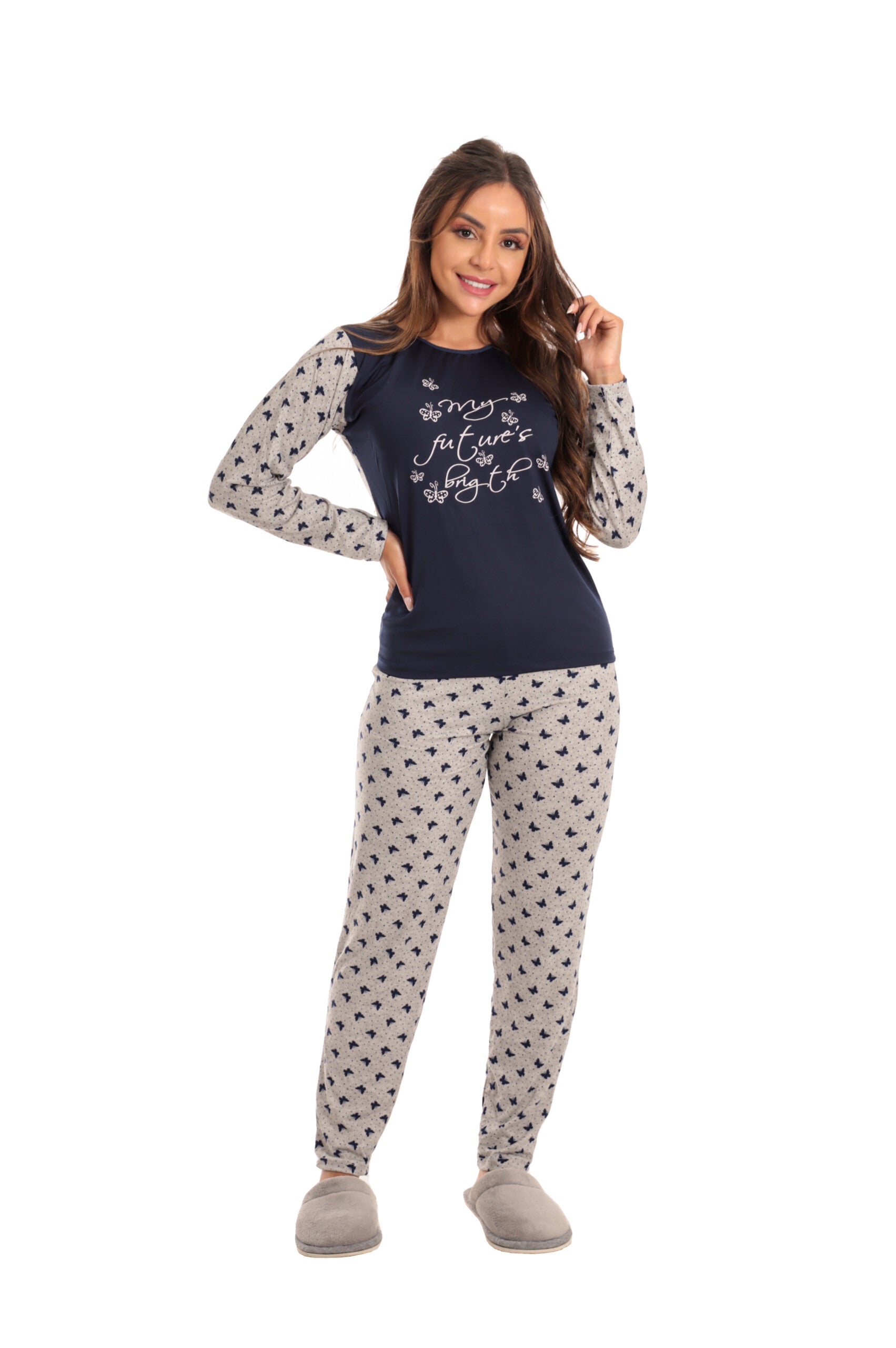 Pijama Longo Feminino em Suede em azul-Marinho – Doce Malícia