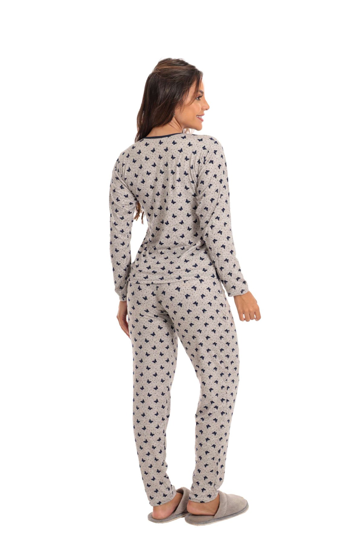 Pijama Longo Feminino em Suede em azul-Marinho – Doce Malícia