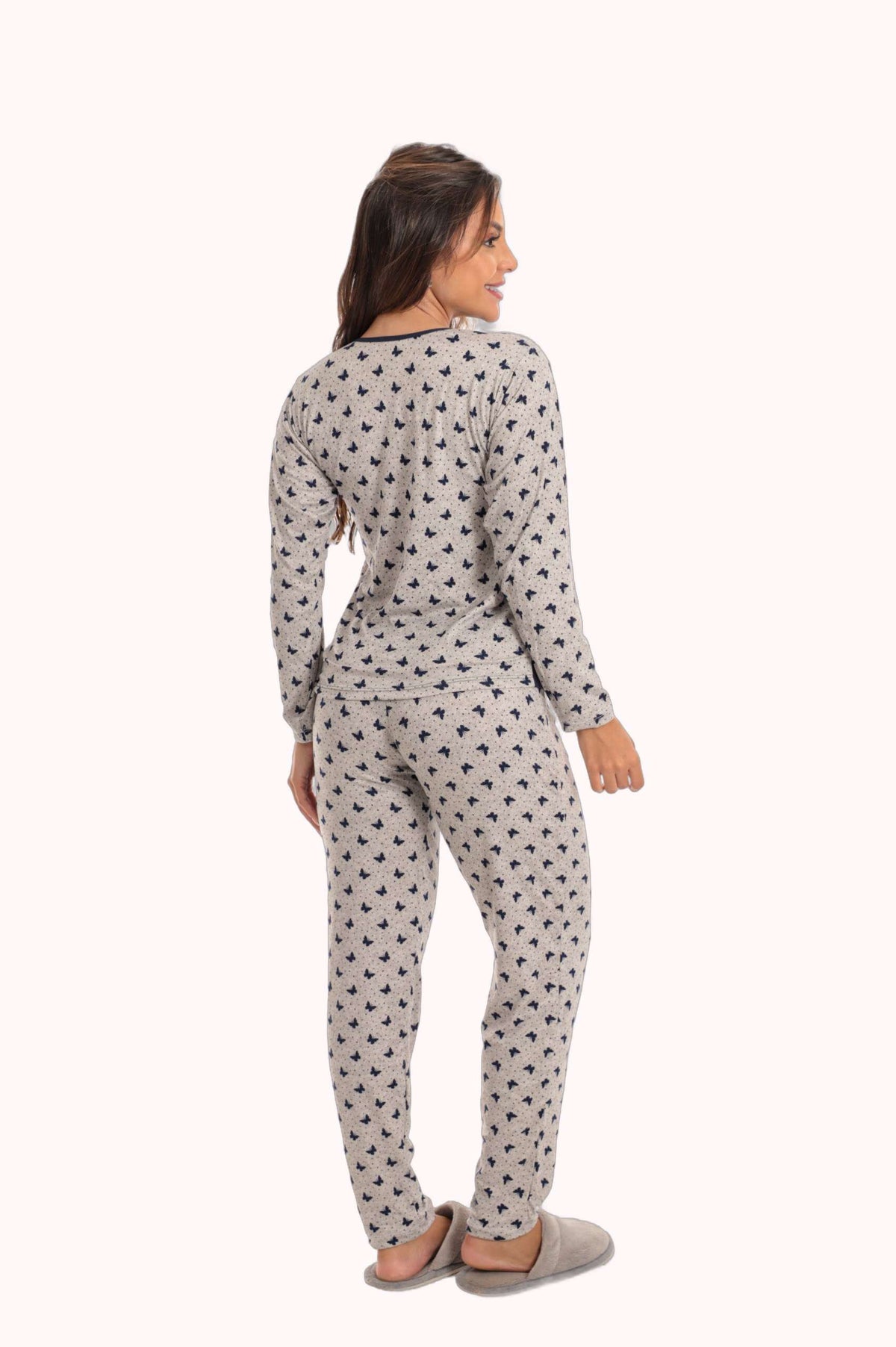 Pijama Longo Feminino em Suede Lily Azul Marinho – Doce Malícia