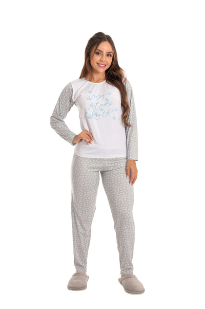 Pijama Longo Feminino em Suede em Branco – Doce Malícia