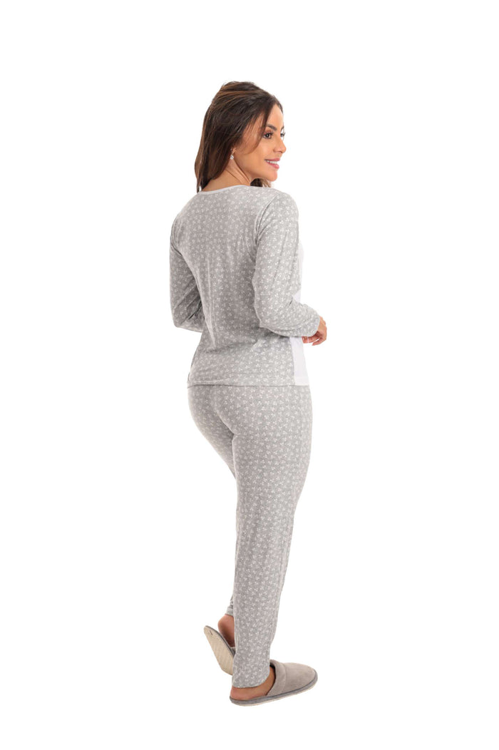 Pijama Longo Feminino em Suede Lily Branco – Doce Malícia — Doce Malícia