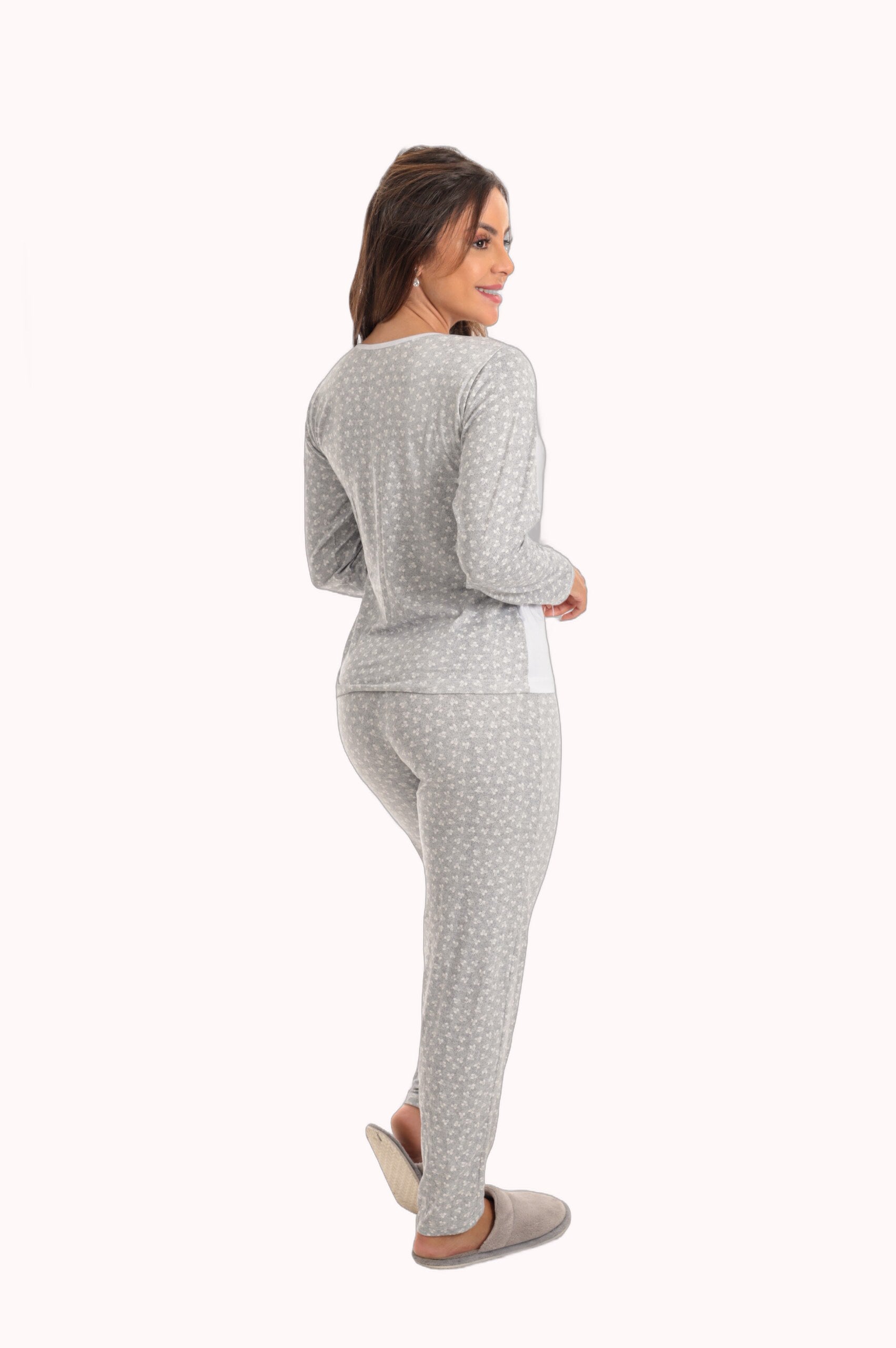 Pijama Longo Feminino em Suede Lily Branco – Doce Malícia