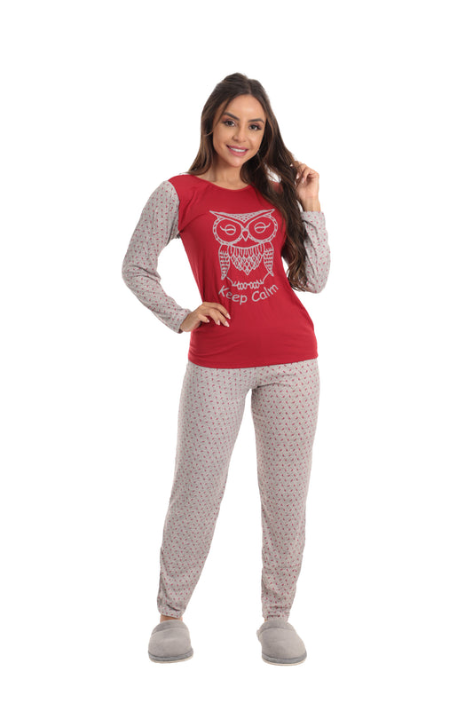 Pijama Longo Feminino em Suede em Vermelho – Doce Malícia