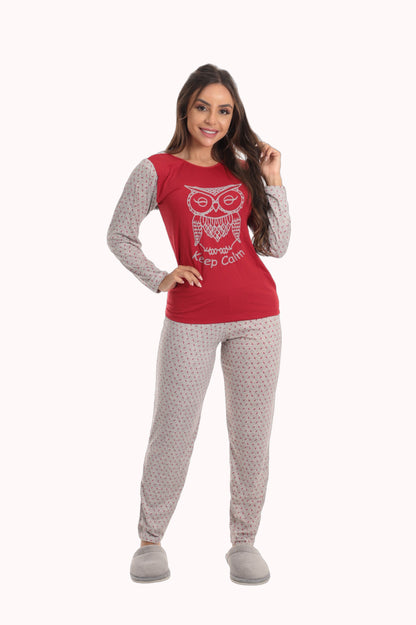Pijama Longo Feminino em Suede Lily Vermelho – Doce Malícia