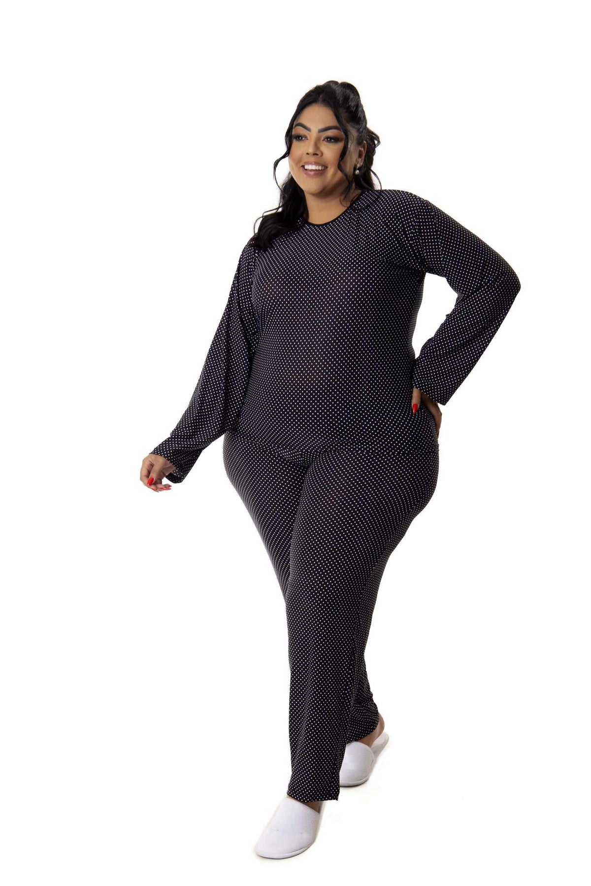Pijama Longo Feminino Plus Size em azul-Marinho – Doce Malícia