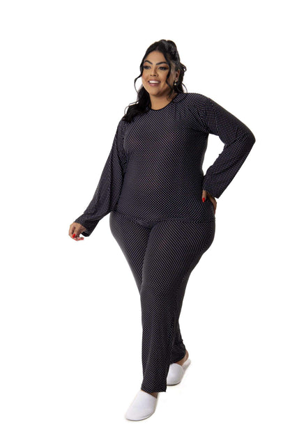 Pijama Longo Feminino Plus Size em azul-Marinho – Doce Malícia