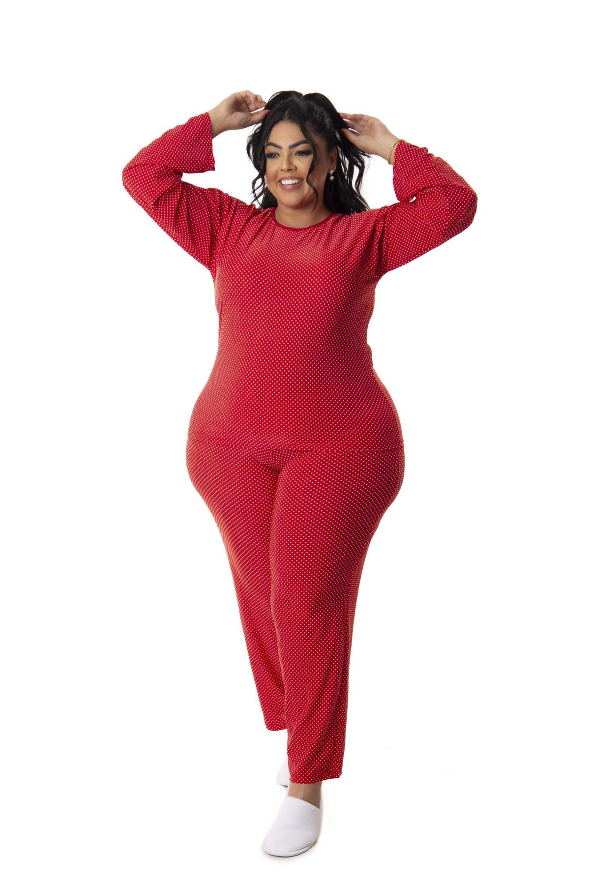 Pijama Longo Feminino Plus Size em azul-Marinho – Doce Malícia