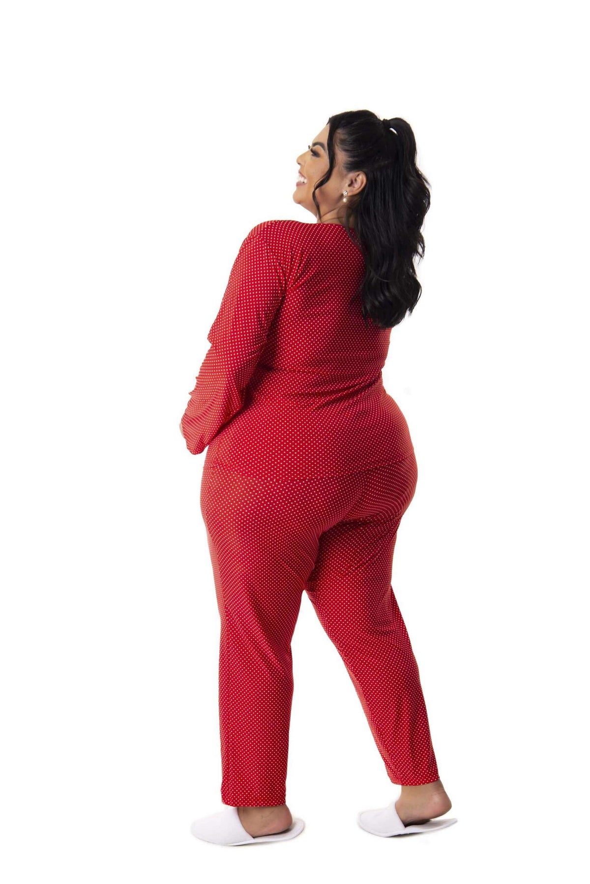 Pijama Longo Feminino Plus Size em azul-Marinho – Doce Malícia
