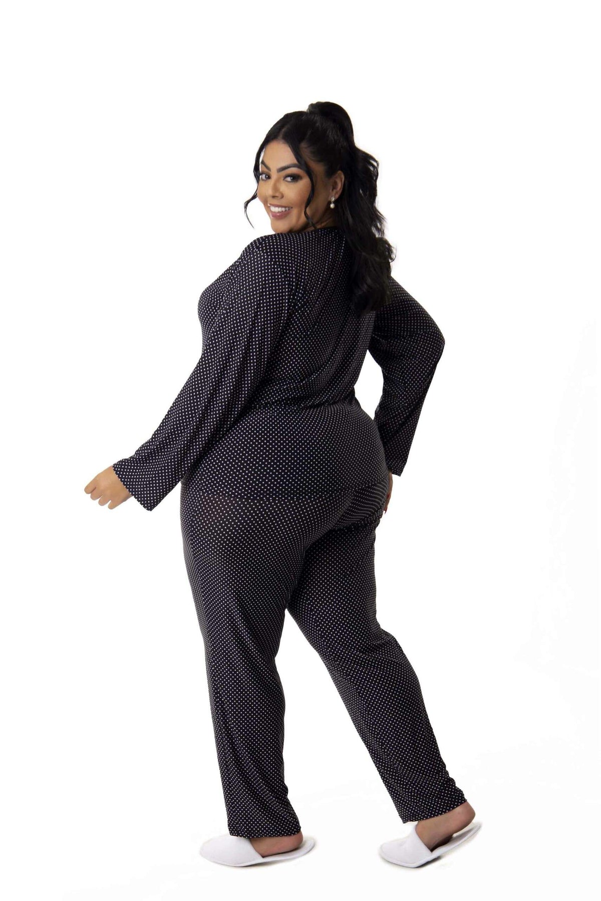 Pijama Longo Feminino Plus Size em azul-Marinho – Doce Malícia