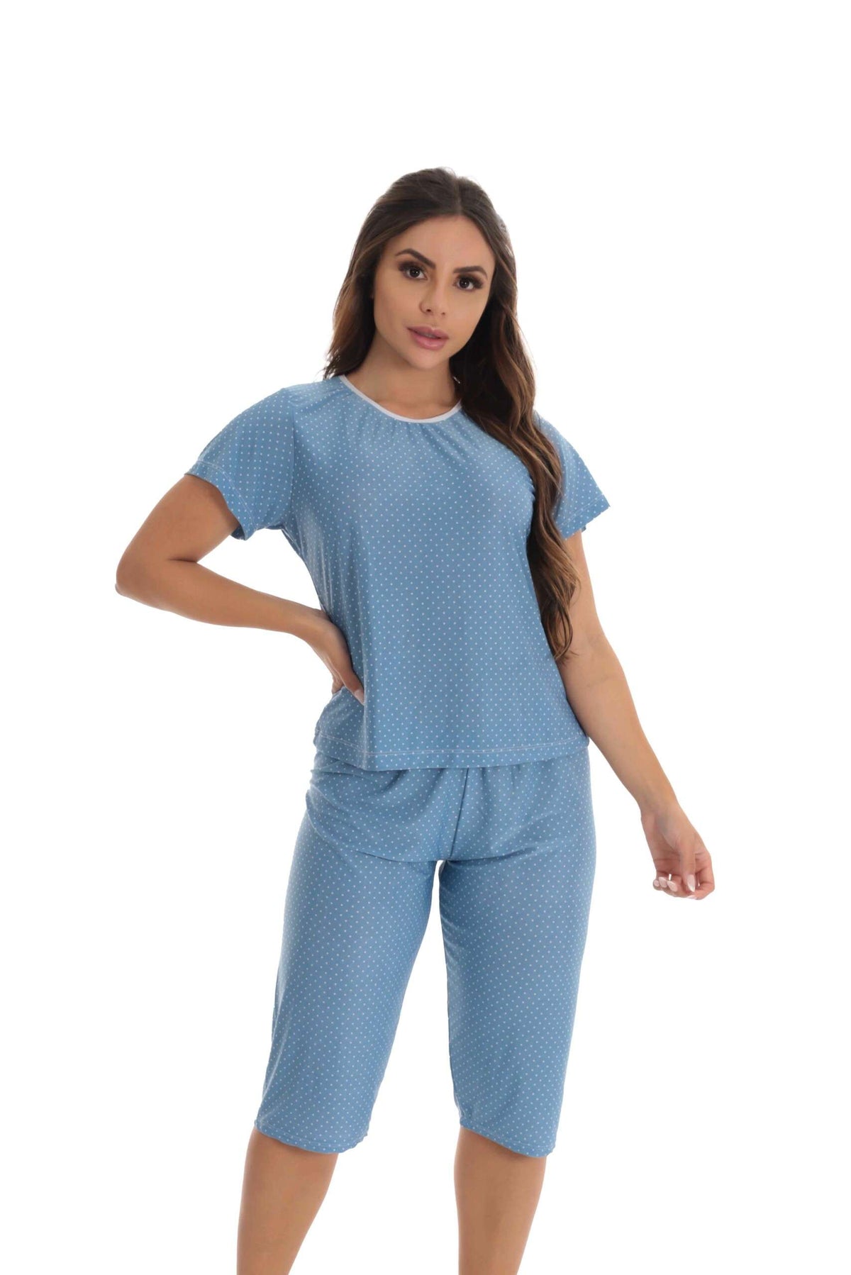 Pijama pescador em poá em azul – Doce Malícia