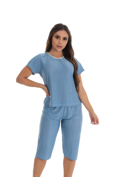Pijama pescador em poá em azul – Doce Malícia