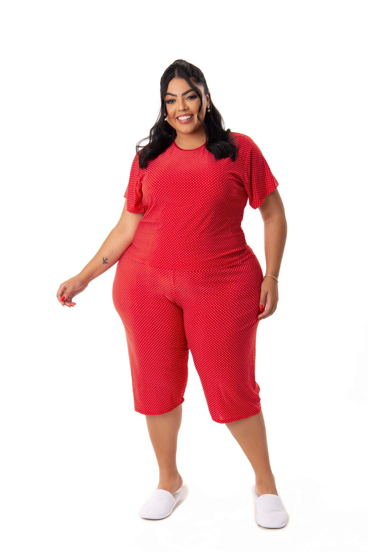 Pijama Plus Size Pescador em Poá em azul-Marinho – Doce Malícia