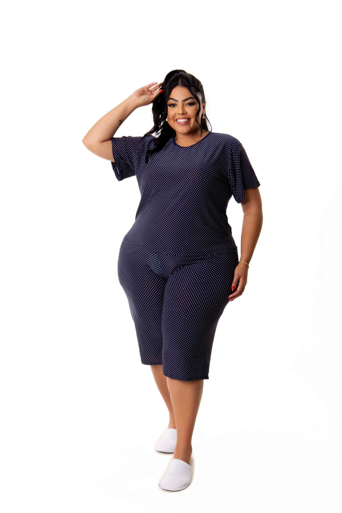 Pijama Plus Size Pescador em Poá em azul-Marinho – Doce Malícia