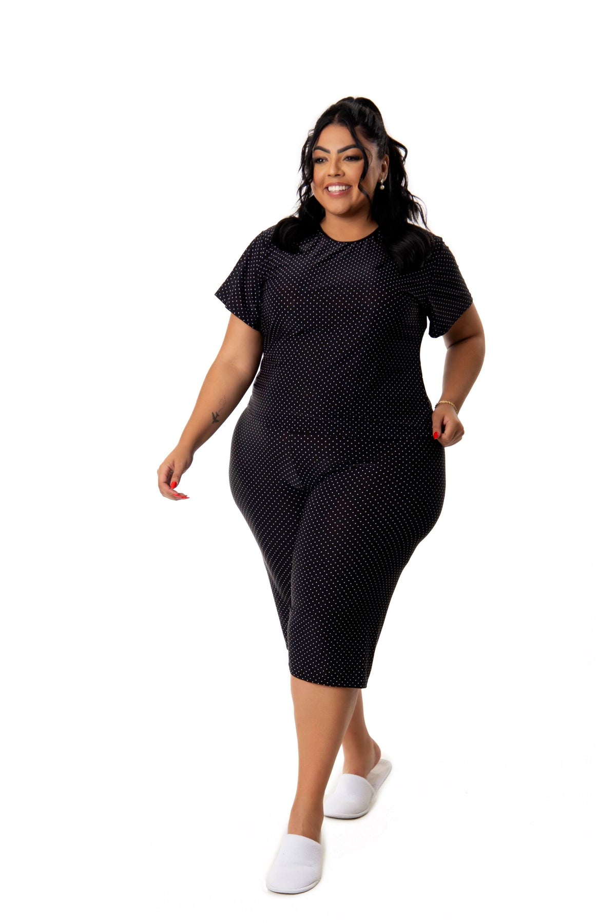 Pijama Plus Size Pescador em Poá em azul-Marinho – Doce Malícia